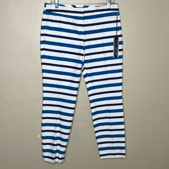 EXPRESS Pants Turquoise & Black Striped COLUMNIST Ankle Flat Front Preppy NWT 6 - Picture 1 of 11
